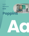 Eine Darstellung der Marken-Typografie von optadata auf grünem Grund. Zu sehen ist der Schriftname „Poppins“ in den Schnitten Light, Medium und Bold sowie ein kreisförmiger Bildausschnitt einer lächelnden Mitarbeiterin an einem Laptop in einem modernen Therapieraum.