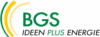 BGS Plus Logo mit gelben Strahlenbögen und grünem Schriftzug.