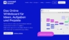 Blauer Header mit Slogan und einer Produktvorschau, die eine Mindmap und Team-Kollaboration zeigt.