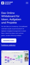 Mobiler Header mit dem Haupt-Slogan, einem „Kostenfrei testen“-Button und einer Produktvorschau der Whiteboard-Oberfläche.