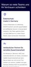 Textfokussierte Sektion, die die Sicherheit der Plattform für Behörden, NGOs und Großunternehmen betont.