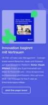 Eine blaue Sektion mit einer Grafik, die ein Teammeeting zeigt, und einem Link zu einem PDF-Dokument für IT-Entscheider.