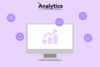 Illustration eines Monitor, der ein Balkengrafik und verschiedene Symbole für Analyse und Daten zeigt. – steht für Web-Analytics und datengetriebenes Online Marketing.