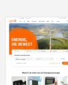 Startseite der neuen Mark-E Website mit Stromtarif-Rechner und Windrad im Hintergrund