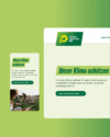 Darstellung eines grünen Website-Layouts der Fraktion Grüne Landtag BW als Laptop- und Smartphone-Mockup. Auf beiden Screens ist die Seite „Unser Klima schützen“ zu sehen, mit Titel, Beschreibungstext, grünem Call-to-Action-Button und einem Foto, das Menschen bei der gemeinschaftlichen Arbeit im Gemüsebeet zeigt. Hintergrund mit weichem grünem Farbverlauf.