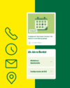 Website-Layout mit zweigeteiltem Design in Gelb und Grün. Links große Icons für Telefon, Uhr, E-Mail und Standort. Rechts ein Modul mit Veranstaltungsteaser, dargestellt durch eine grüne Kalender-Illustration, Titel des Fachgesprächs und Datum. Darunter folgt ein Bereich „Alle Jobs im Überblick“ mit zwei aufklappbaren Job-Karten. Moderner, kontrastreicher Stil im Corporate Design der Grünen Landtagsfraktion.