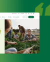 Website-Mockup der Fraktion Grüne Landtag BW, gezeigt in einem Desktop-Layout vor grünem Hintergrund. Unterhalb der Navigationsleiste ist ein großflächiges Foto eingebettet: Menschen arbeiten gemeinsam in einem Garten; im Vordergrund kniet eine lächelnde Frau in kariertem Hemd zwischen grünen Pflanzen. Modernes, helles Interface mit prominentem Suchfeld und Kontakt-Button.