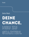 Visual Identity und Typografie-Guide für das REWE Employer Branding. Die Headline „DEINE CHANCE, NEU ZU STARTEN.“ wird in der markanten Schriftart „Intro Rust“ auf REWE-blauem Hintergrund präsentiert.