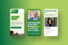 Die Grafik zeigt drei unterschiedliche Seiten der Website der Grünen, die alle auf die mobile Nutzung optimiert sind.