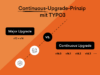 Vergleich zwischen Major Upgrade und Continuous Upgrade bei TYPO3, mit Darstellung eines großen Versionssprungs versus kontinuierlicher, inkrementeller Upgrades.