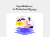 Illustration of digital platforms for professional services showing two people in conversation positioned on a layered platform structure.