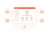 Illustration eines zentralen Content- oder Datenmanagement-Systems, das Inhalte strukturiert verwaltet und an mehrere Shop- oder Vertriebskanäle ausspielt.