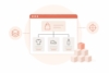 Illustration einer E-Commerce-Website mit strukturierter Produktkategorisierung, Symbolen für Sortiment, Zielgruppenfokus und skalierbare Shop-Architektur.