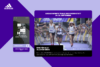 Event-Website Adidas Infinite Trails, dargestellt in Desktop- und Mobile-Ansicht vor einem lilafarbenen, diagonal geteilten Hintergrund.