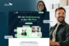 UI-Design-Mockup der B2B-Website für die Zeiterfassungssoftware Ask Dante, integriert in eine Office-Szene mit einem lächelnden Mitarbeiter im Vordergrund.