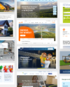Animierte Collage aus barrierefreien Websites für Energieversorger und Stadtwerke, darunter GGEW, Mark E, EWR Remscheid und Stadtwerke Hilden, als Referenz für barrierefreies Webdesign.