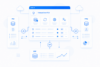 Schaubild eines zentralen Integrations-Hubs, der PIM-, ERP- und CRM-Systeme über APIs für den nahtlosen Datenaustausch vernetzt.