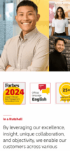 Visualisierung von Team-Diversität kombiniert mit Trust-Elementen wie dem Forbes-Award und Jubiläums-Icons („In a Nutshell“).
