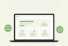 Illustration eines Laptops mit einem modernen Website-Layout für Energieversorger, umgeben von Icons für Design, Entwicklung und Konfiguration unter der Überschrift Webdesign und Relaunch.