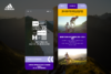 Mobile UI/UX-Design-Mockups einer Event-Plattform für adidas Terrex Infinite Trails, dargestellt auf zwei Smartphones vor einer bergigen Naturkulisse im Hintergrund.