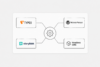 CMS Beratung & Wahl: Ein zentrales Zahnrad-Symbol verknüpft die Logos von TYPO3, WordPress und Storyblok sowie den Bereich Headless CMS