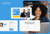 B2B-Online-Marketing-Kampagne für onOffice, dargestellt durch konvertierende Landingpage-Elemente, App-Features und Marktplatz-Integrationen vor einer lächelnden Frau im Business-Kontext.