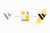 Abstrakte Illustration eines Rebranding-Prozesses: Eine unscharfe Markenform entwickelt sich über strategische Verbindungen und Analysepunkte zu einem modernen, klar definierten Markensymbol.