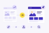 Illustration eines Website-Relaunchs mit Migration von einer bestehenden zu einer neuen TYPO3 Website sowie Symbolen für Weiterleitungen, URL-Struktur und SEO-Prüfung.